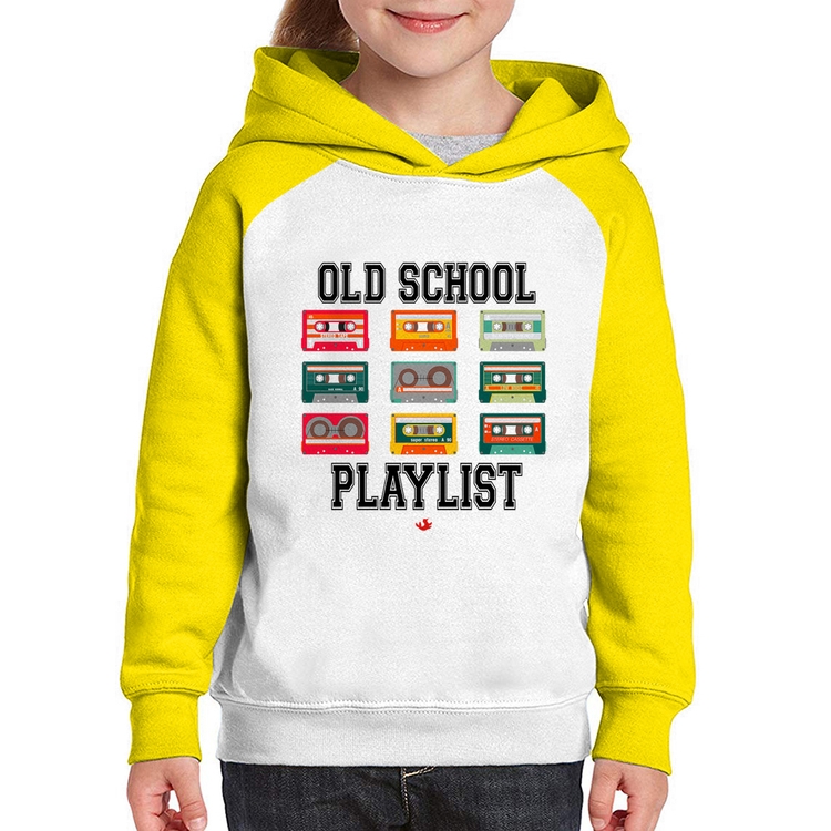 Moletom Infantil Old School Playlist - Branco/Amarelo