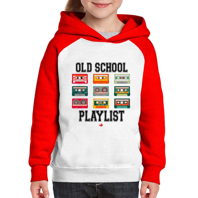 Moletom Infantil Old School Playlist - Branco/Vermelho
