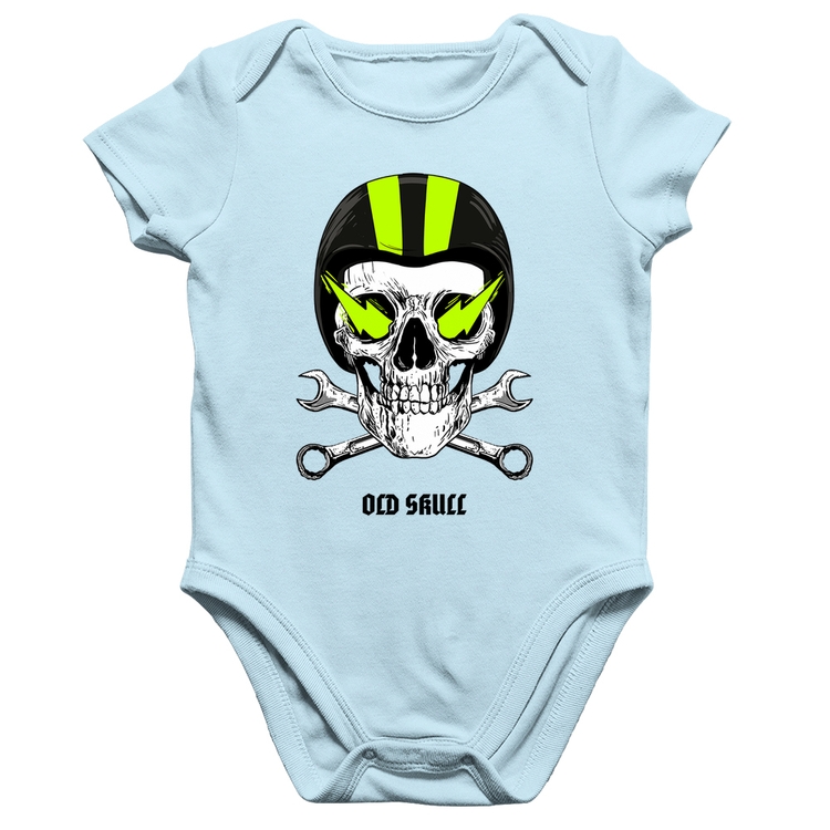 Body Bebê Algodão Old Skull Motorcycle - Azul Bebê
