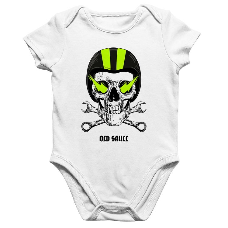 Body Bebê Algodão Old Skull Motorcycle - Branco