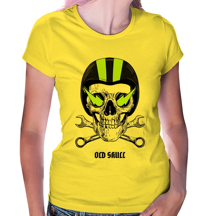 Baby Look Old Skull Motorcycle - Amarela