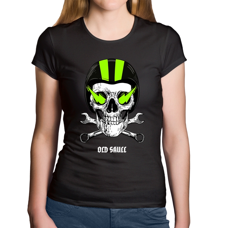 Baby Look Algodão Old Skull Motorcycle