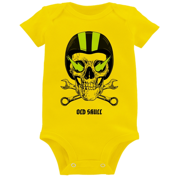 Body Bebê Old Skull Motorcycle - Amarelo