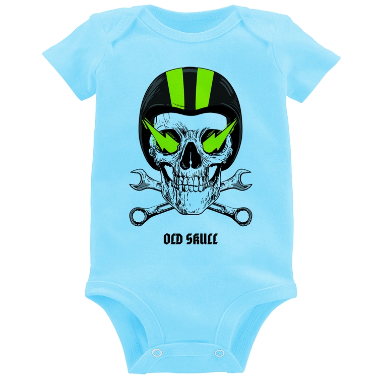 Body Bebê Old Skull Motorcycle - Azul Bebê