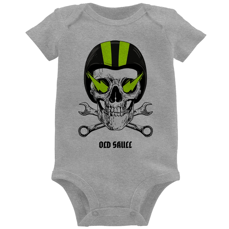 Body Bebê Old Skull Motorcycle - Cinza