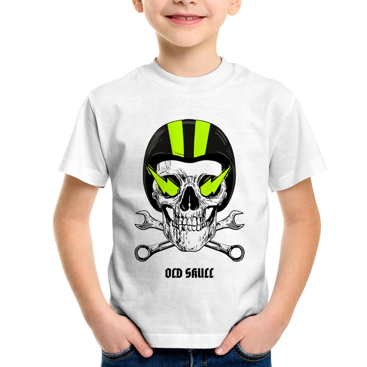 Camiseta Infantil Old Skull Motorcycle