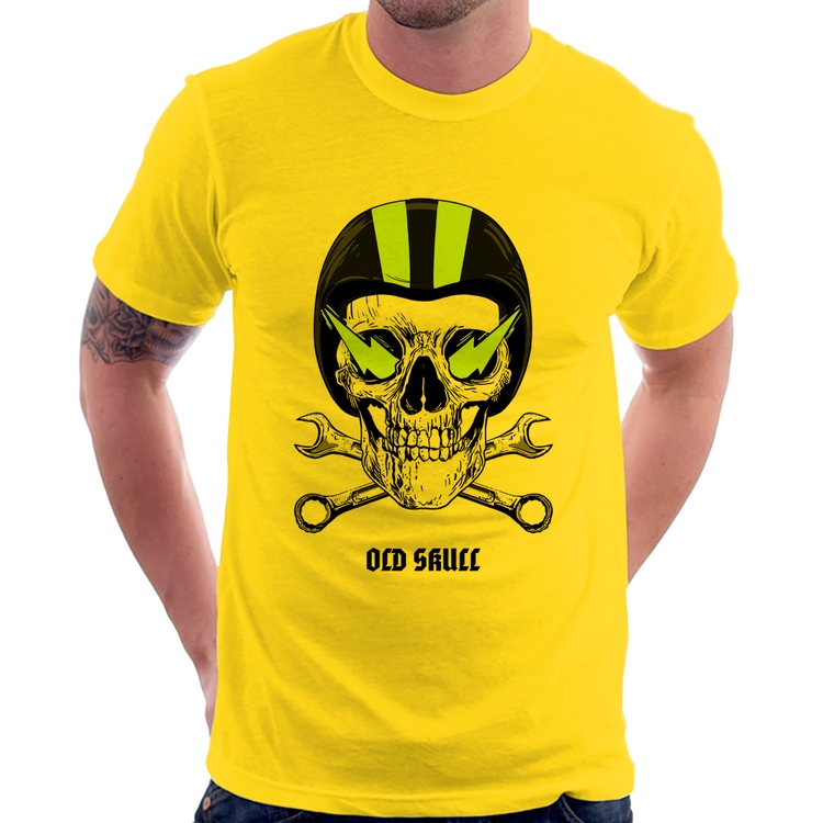 Camiseta Old Skull Motorcycle - Amarela