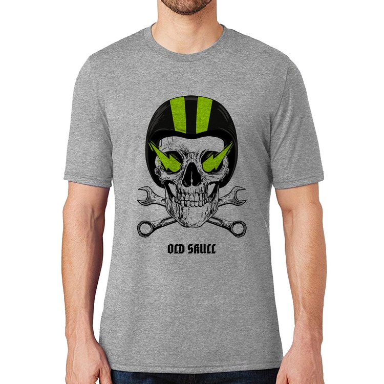 Camiseta Old Skull Motorcycle - Cinza