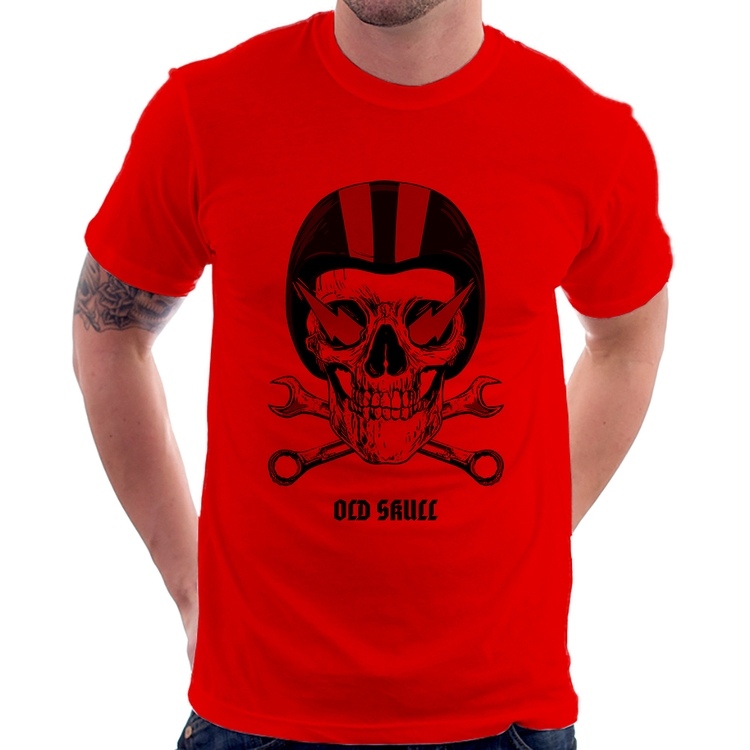 Camiseta Old Skull Motorcycle - Vermelha