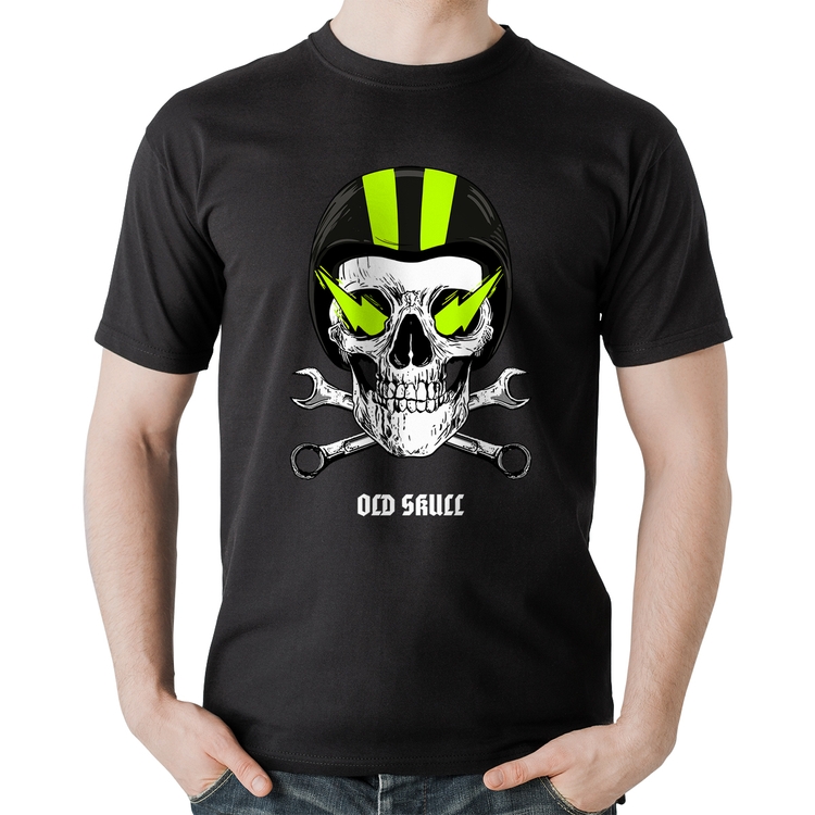 Camiseta Algodão Old Skull Motorcycle
