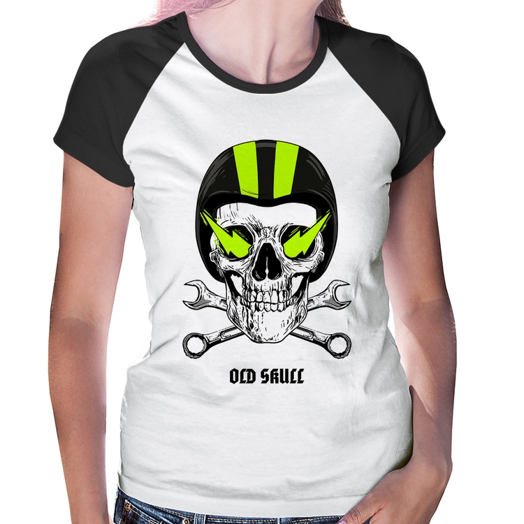 Baby Look Raglan Old Skull Motorcycle