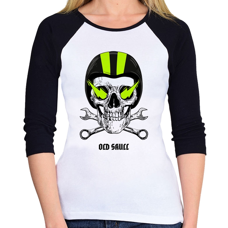 Baby Look Raglan Old Skull Motorcycle Manga 3/4