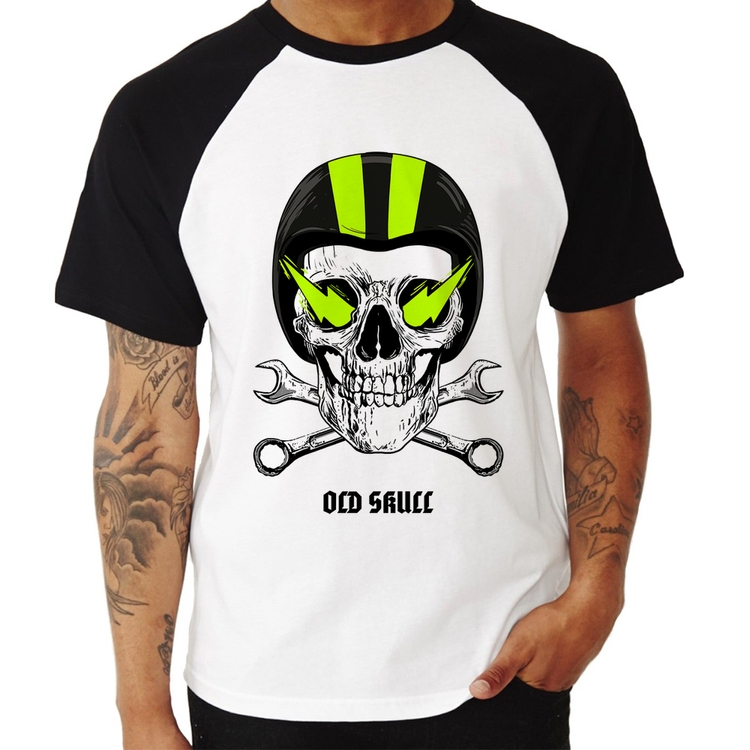 Camiseta Raglan Old Skull Motorcycle