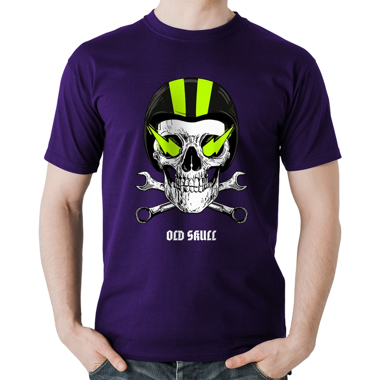 Camiseta Algodão Old Skull Motorcycle - Roxa
