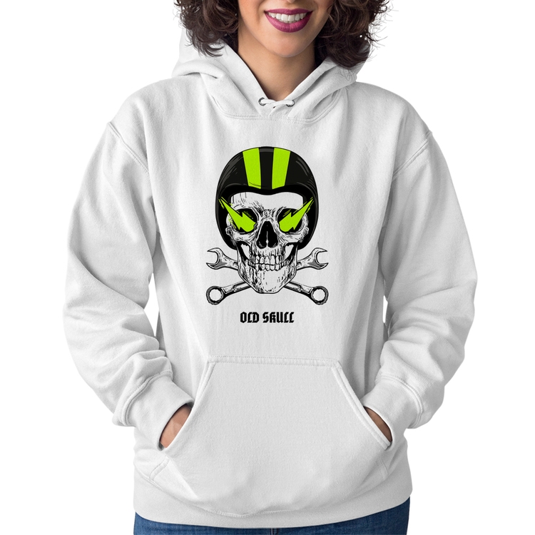 Moletom Feminino Old Skull Motorcycle - Branco