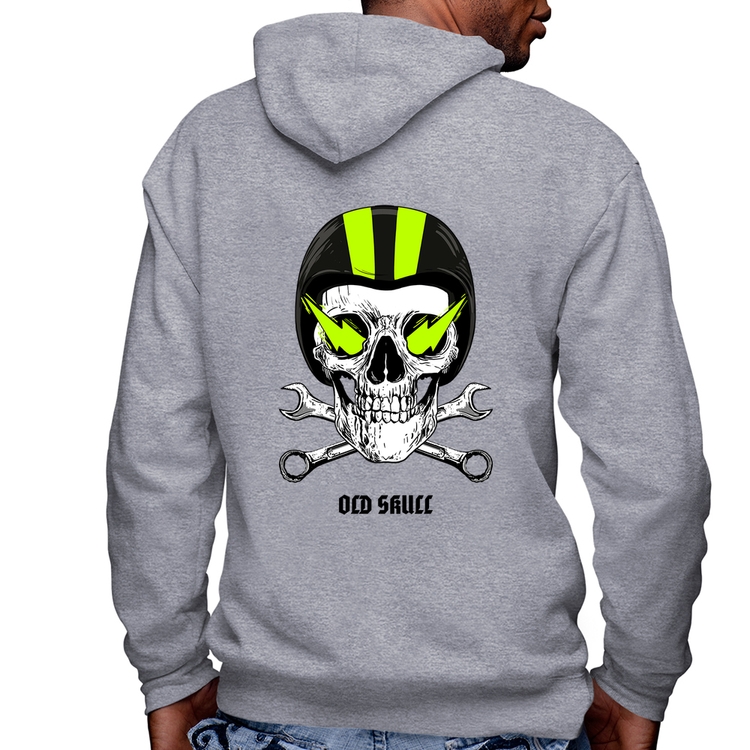 Blusa Moletom Old Skull Motorcycle Masculina com Capuz e Zíper - Mescla