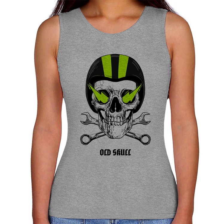 Regata Feminina Old Skull Motorcycle - Cinza