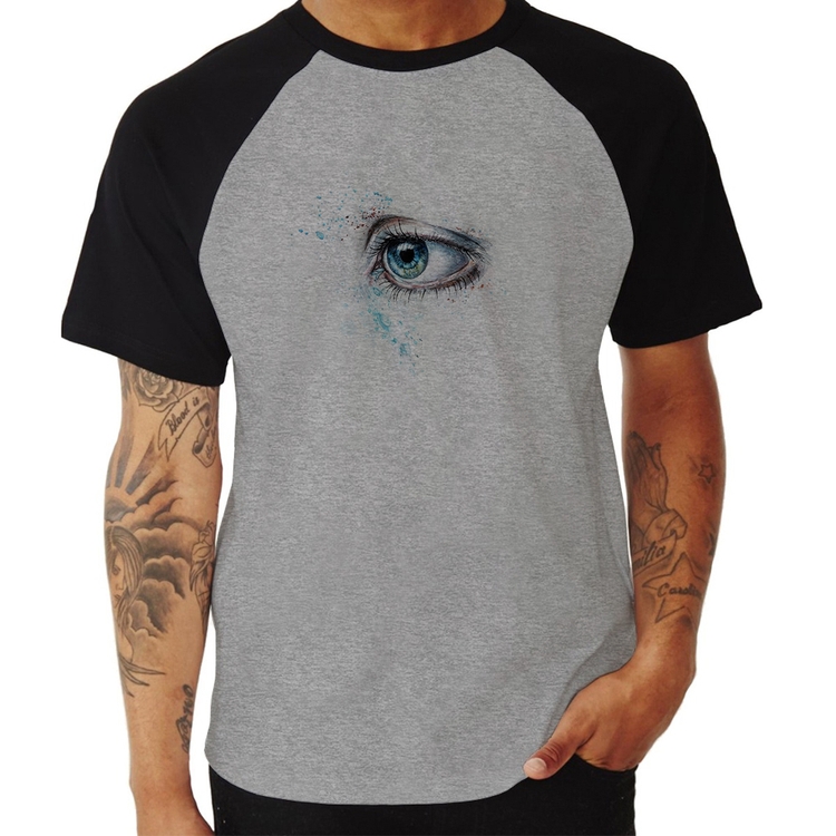 Camiseta Raglan Olho Arte - Cinza/Preto