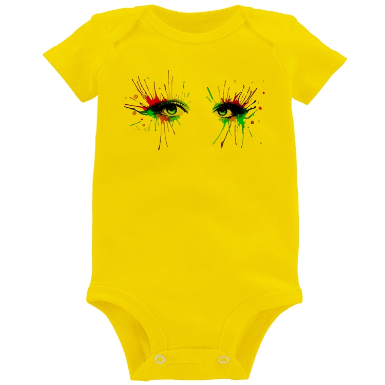 Body Bebê Olhos Cores Pintura - Amarelo