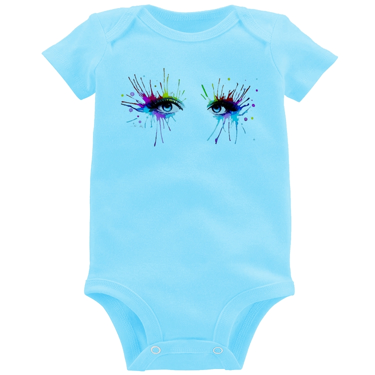 Body Bebê Olhos Cores Pintura - Azul Bebê