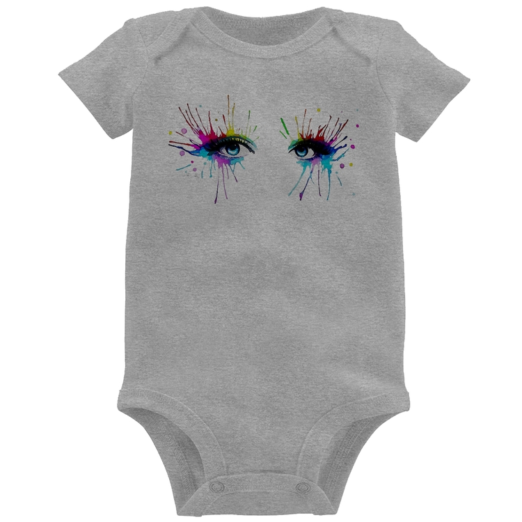 Body Bebê Olhos Cores Pintura - Cinza