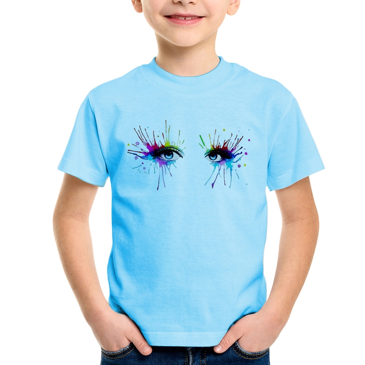 Camiseta Infantil Olhos Cores Pintura - Azul Bebê