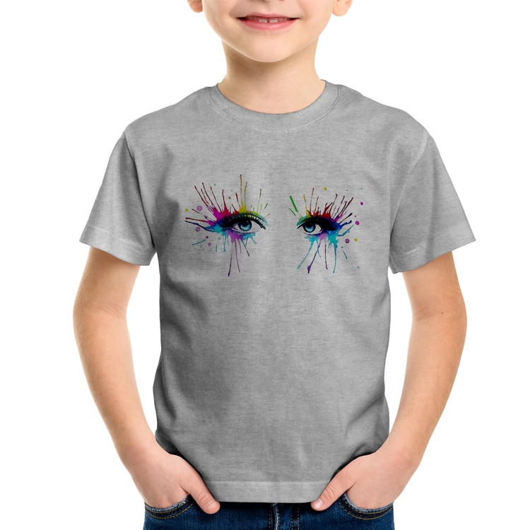Camiseta Infantil Olhos Cores Pintura - Cinza