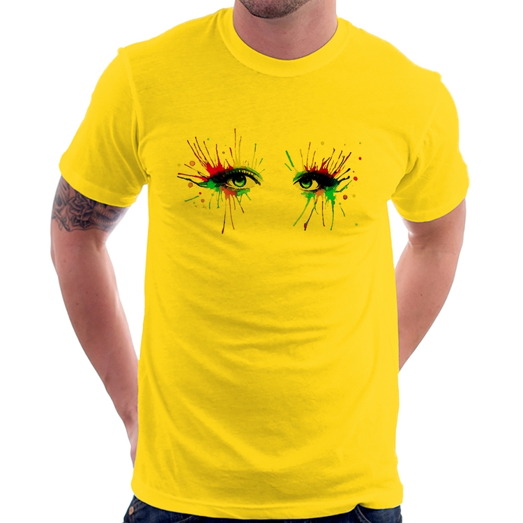 Camiseta Olhos Cores Pintura - Amarela