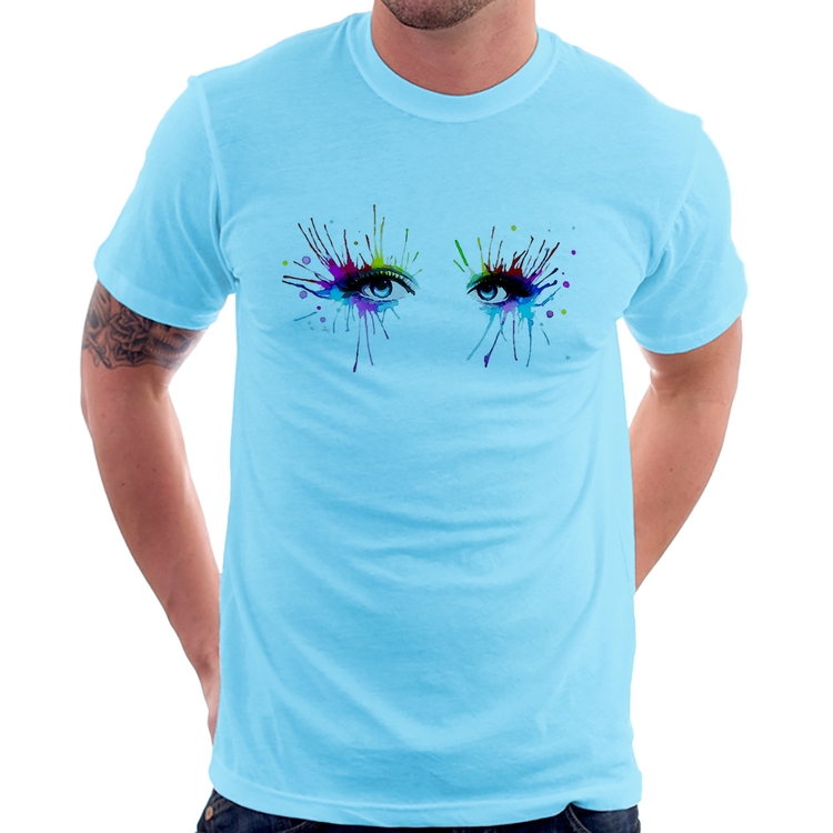 Camiseta Olhos Cores Pintura - Azul Bebê