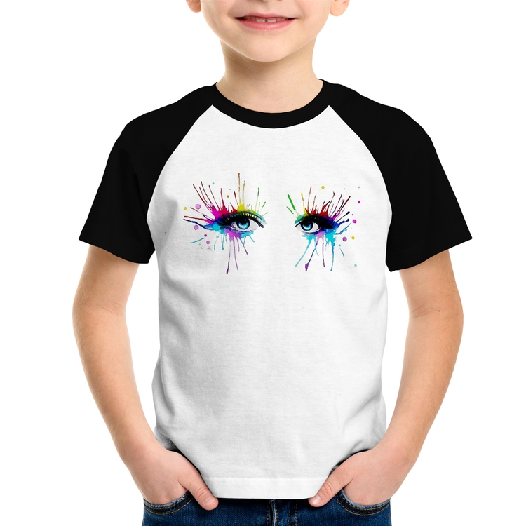 Camiseta Raglan Infantil Olhos Cores Pintura