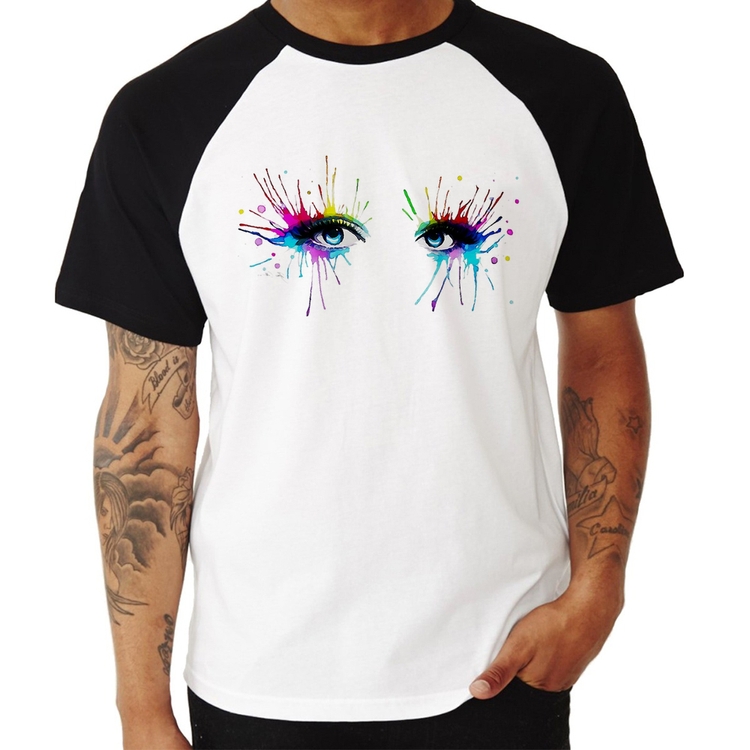 Camiseta Raglan Olhos Cores Pintura