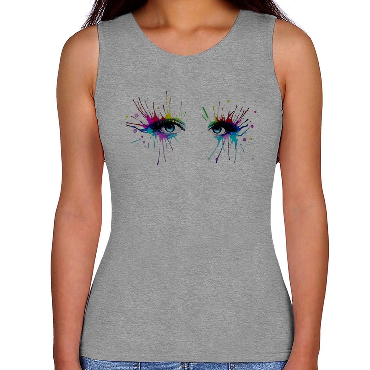 Regata Feminina Olhos Cores Pintura - Cinza
