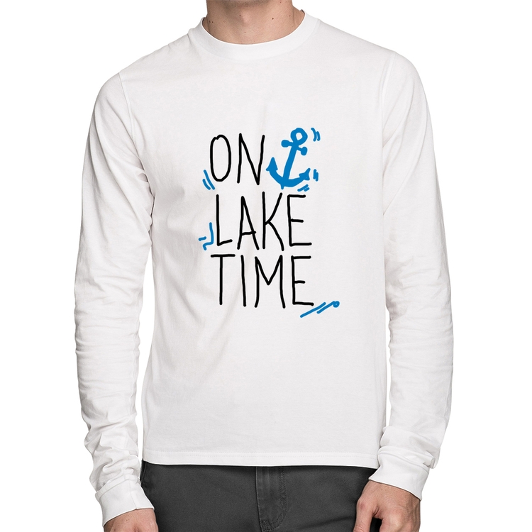 Camiseta Algodão On Lake Time Manga Longa - Branca
