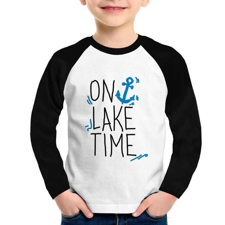 Camiseta Raglan Infantil On Lake Time Manga Longa