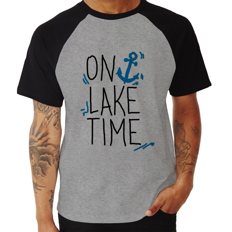 Camiseta Raglan On Lake Time - Cinza/Preto