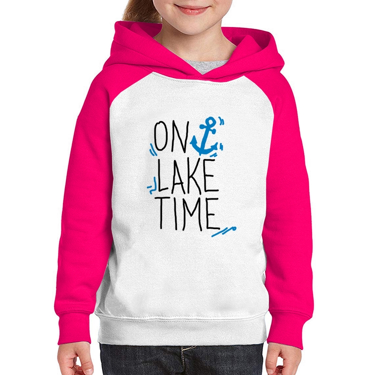 Moletom Infantil On Lake Time - Branco/Rosa