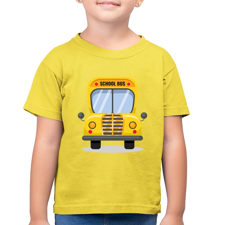 Camiseta Algodão Infantil Ônibus Escolar - Amarelo Canário