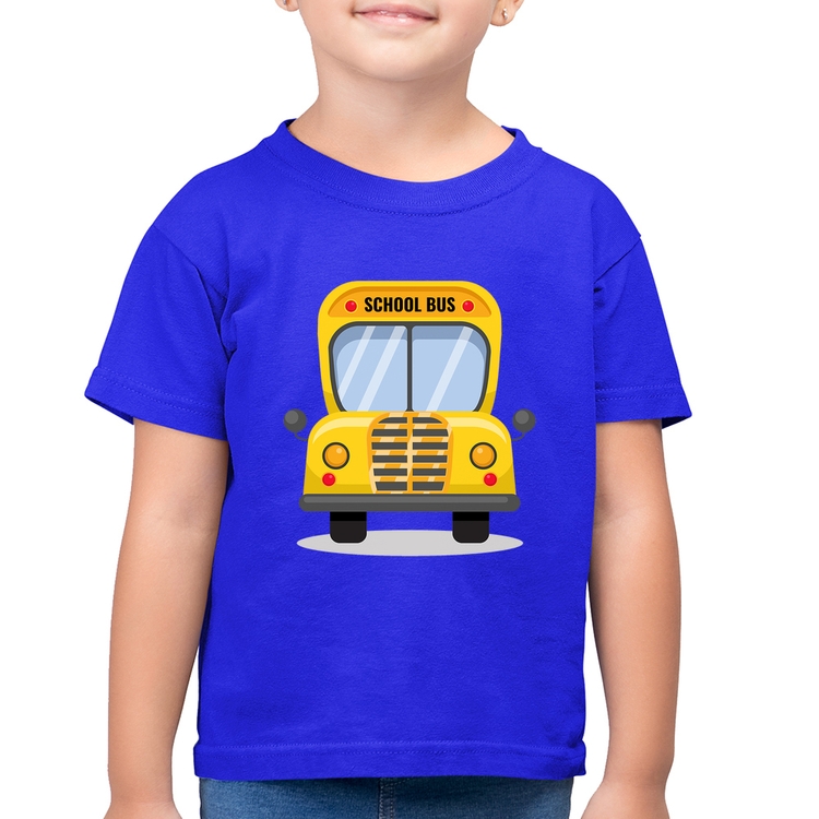 Camiseta Algodão Infantil Ônibus Escolar - Azul Royal