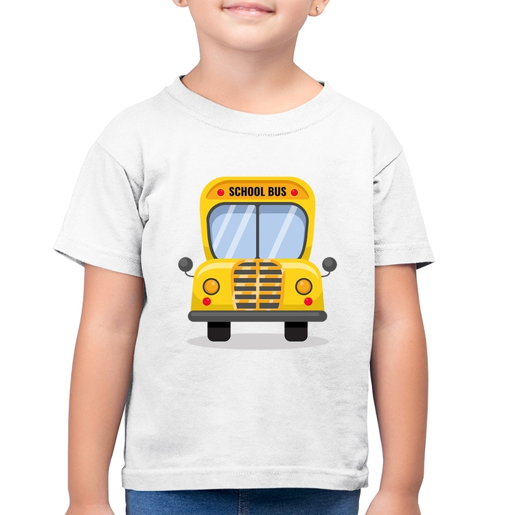 Camiseta Algodão Infantil Ônibus Escolar - Branca