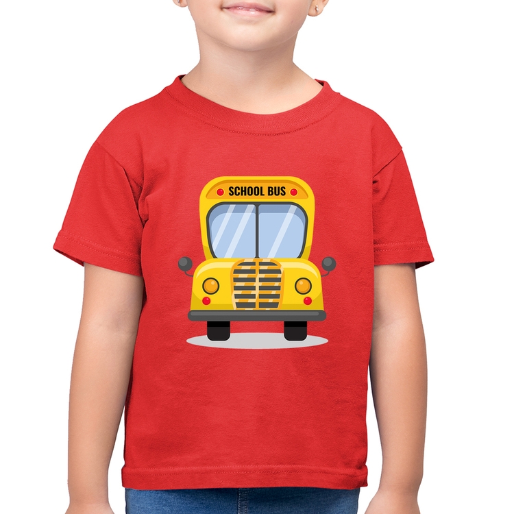 Camiseta Algodão Infantil Ônibus Escolar - Vermelha