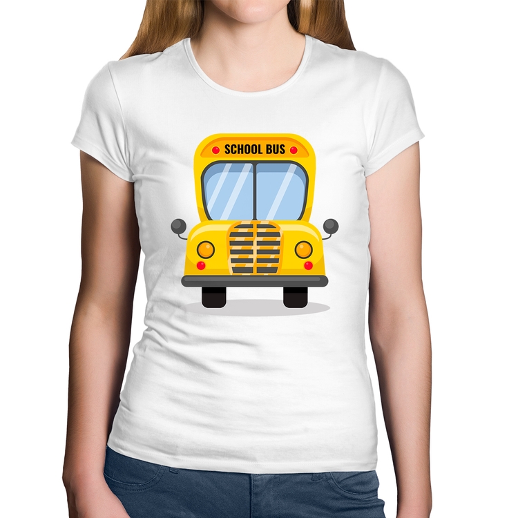 Baby Look Algodão Ônibus Escolar - Branca