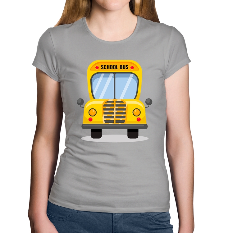 Baby Look Algodão Ônibus Escolar - Cinza