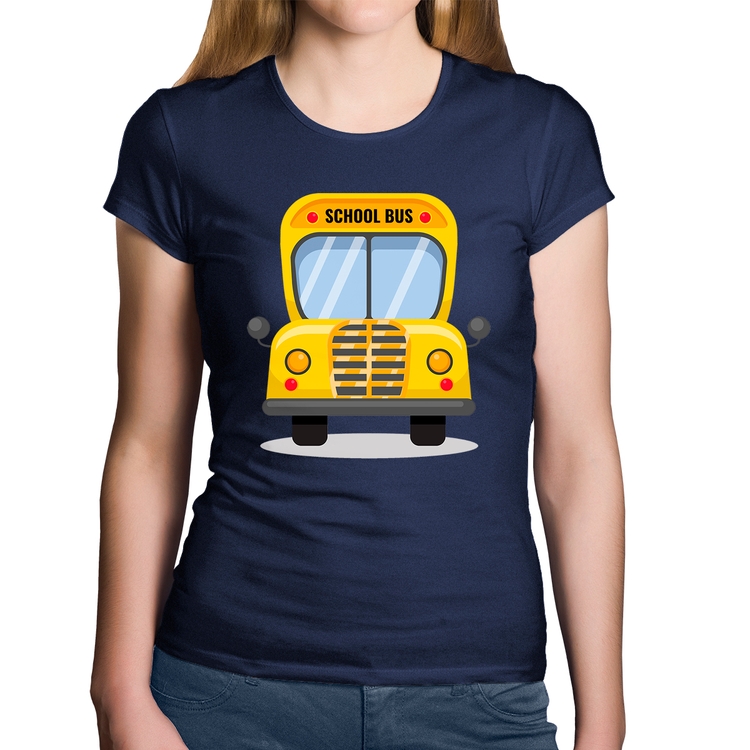 Baby Look Algodão Ônibus Escolar - Marinho