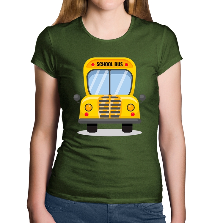 Baby Look Algodão Ônibus Escolar - Musgo