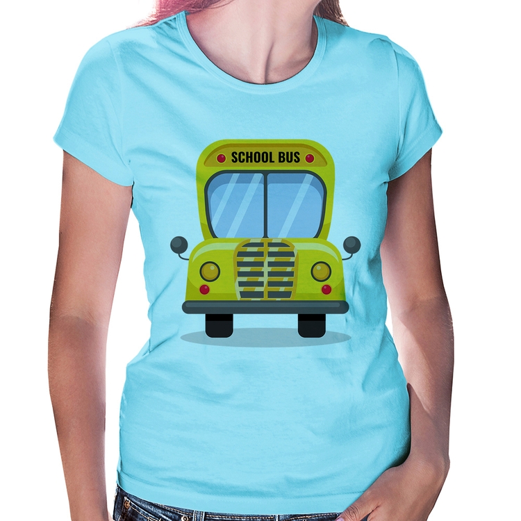 Baby Look Ônibus Escolar - Azul Bebê