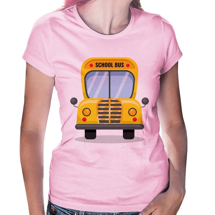 Baby Look Ônibus Escolar - Rosa Bebê