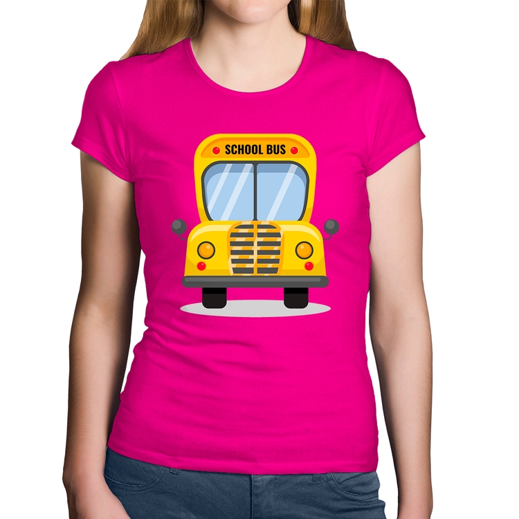 Baby Look Algodão Ônibus Escolar - Rosa