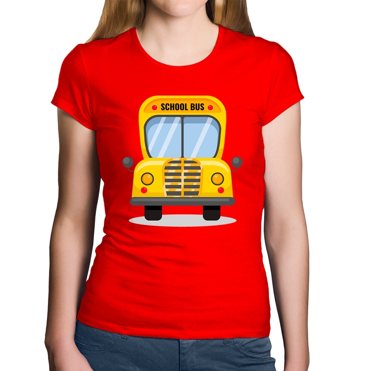 Baby Look Algodão Ônibus Escolar - Vermelha