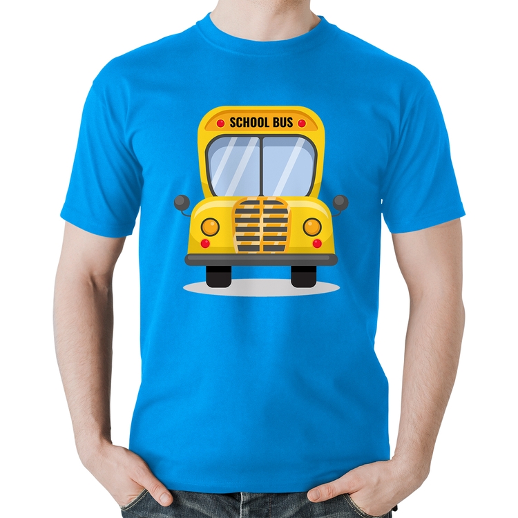 Camiseta Algodão Ônibus Escolar - Azul