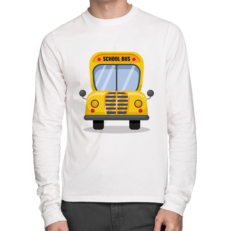 Camiseta Algodão Ônibus Escolar Manga Longa - Branca